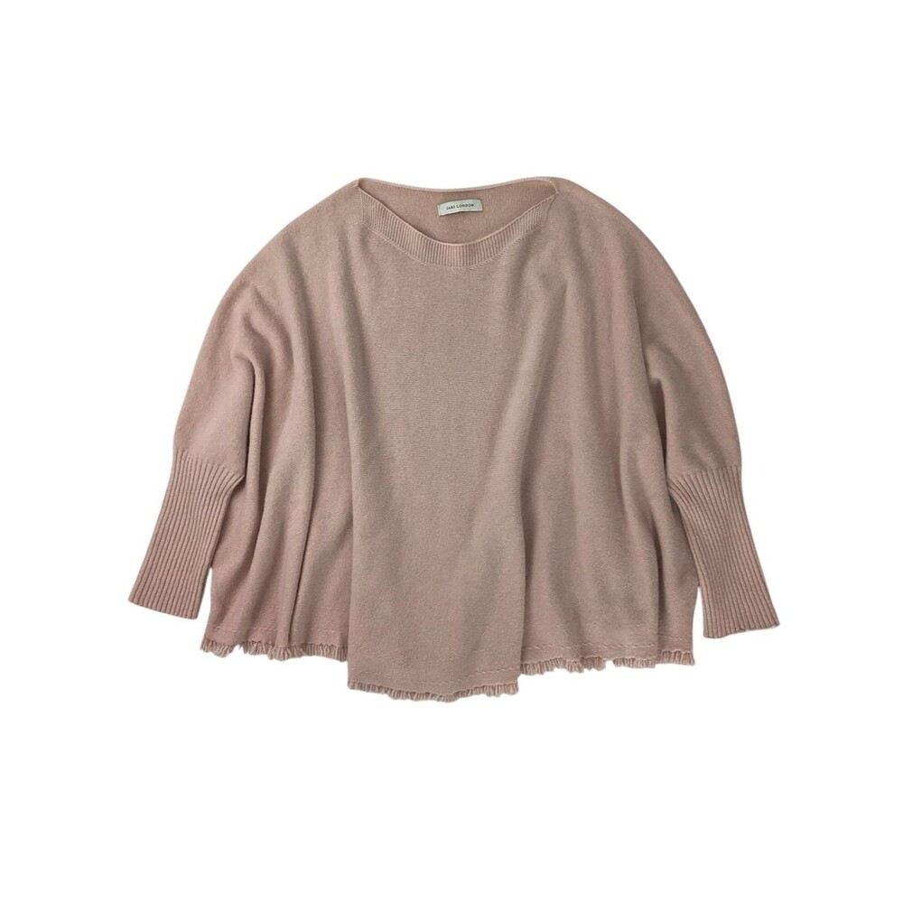 Jaki London Light Pink Sweater One Size Soft Knit Poncho Fringe Hem Longsleeve